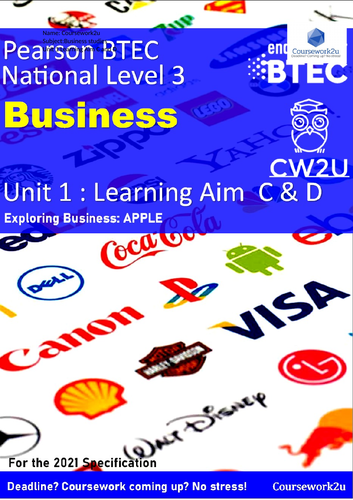 2021 BTEC Business Level 3 -  DISTINCTION* Unit 1 Learning aim C & D Apple
