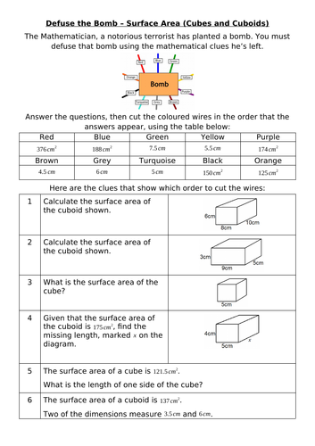 Defuse The Bomb - Surface Area (Cubes and Cuboids)