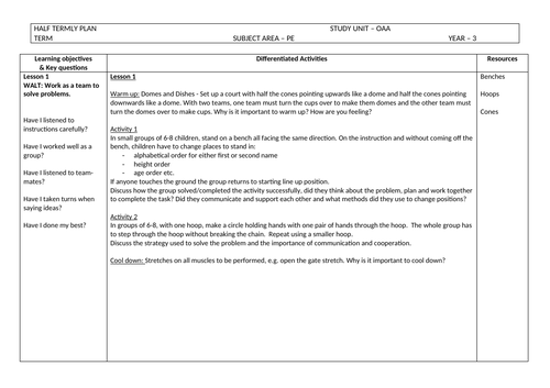 PE OAA Planning KS2 (Outdoor Adventurous Activities)