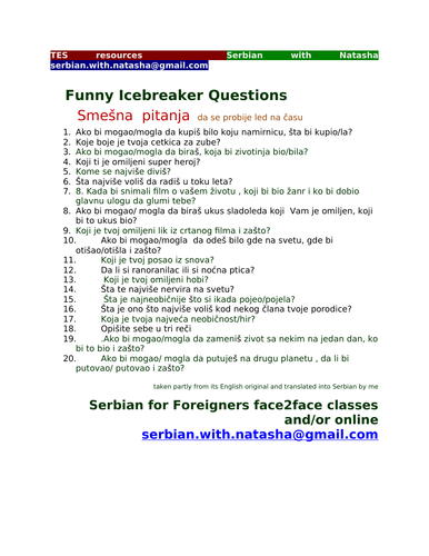 Funny Icebreaker Questions in Serbian