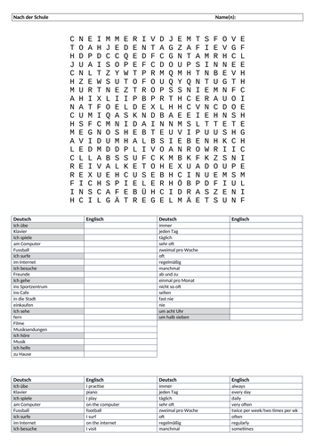 Translations and  puzzle  -Nach der Schule KS3