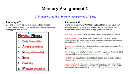 BTEC Sport Memory Assignments/Tasks