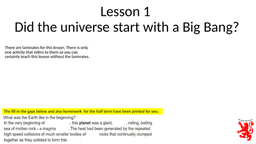 Earth Story lessons 1 and 2 The Big Bang Theory and Evolution lessons