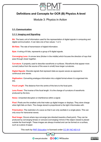 OCR (B) A-level Physics Definitions