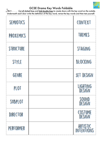 GCSE Drama Key Words Revision Foldable