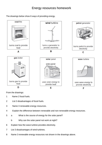 Energy resources worksheet