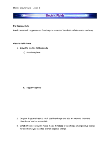 AQA GCSE Electric Fields - Video and worksheet [remote learning]