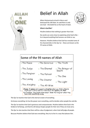 Home Learning - Belief on Allah