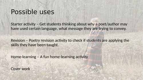 Starter / Revision / Home learning / cover work Poetry