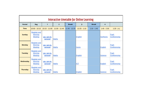 Interactive timetable for online learning