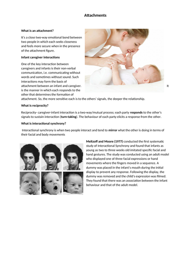 AQA A Level Psychology- Attachments- Infant- caregiver interactions