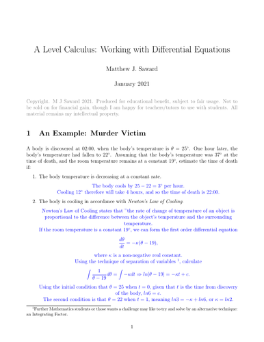 A Level Maths Differential Equations