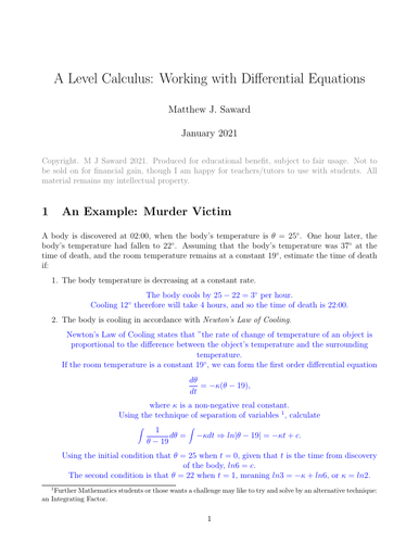 A Level Maths Differential Equations | Teaching Resources