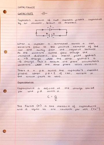 A Level Physics Notes: Capacitance