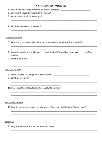 A Perfect Planet - Volcanoes - Worksheet