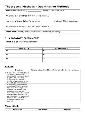 AQA Sociology Theory & Methods - Quantitative Research Methods