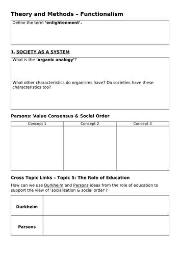 AQA Sociology Theory and Methods - Functionalism