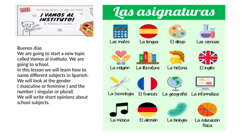 Spanish Year 7 School subjects