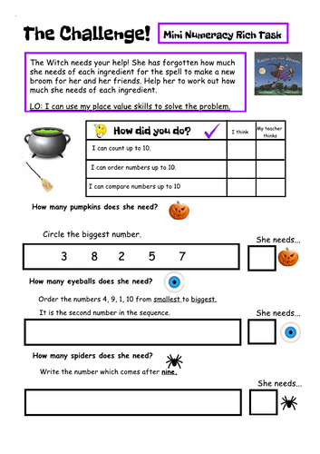 Room on Broom Maths Place value Problem solving reception , y1 and y2 level
