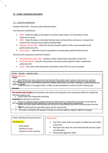 OCR GCSE Computer Science Revision document