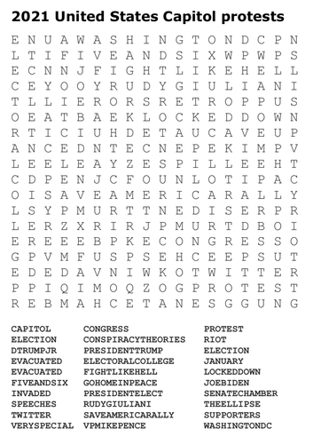 2021 United States Capitol protests Word Search