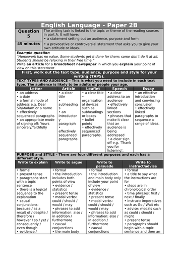 English Language AQA Paper 2 Q5 Understanding Audience/Purpose