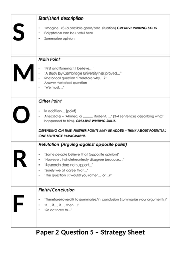 Smorf Structure For English Language Paper 2 Question 5 Teaching Resources