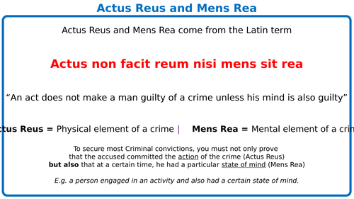 Actus Reus, Mens Rea and Transferred Mens Rea