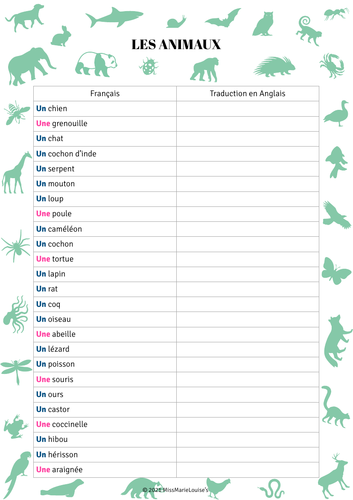 LES ANIMAUX VOCABULAIRE