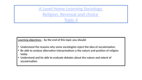 A level sociology- Religion, renewal and choice PPT with activities and videos