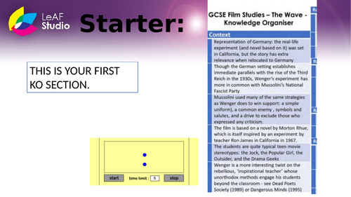 GCSE Eduqas Film Studies - The Wave SOW