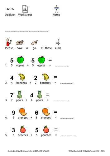 Symbol/Widgit math work sheets