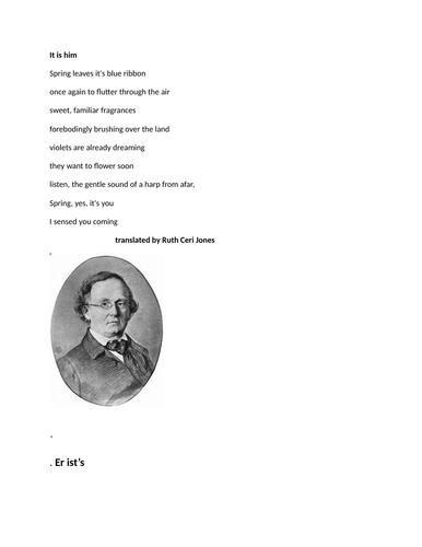 Text and translation of Eduard Morike German poem Er ist Es with full translation