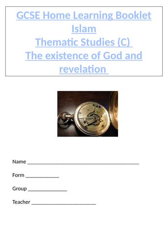 Post covid - home learning booklet-Islam- The existence of God and revelation