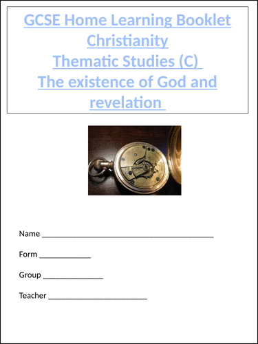 Post covid -AQA  home learning booklet-Christianity- The existence of God and revelation