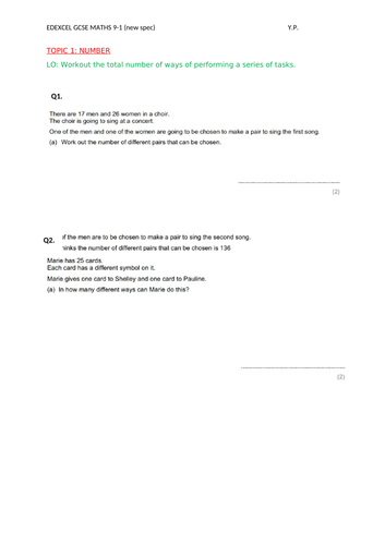 EDEXCEL MATHS 9-1 TOPIC 1 NUMBERS EXAM QUESTIONS YP