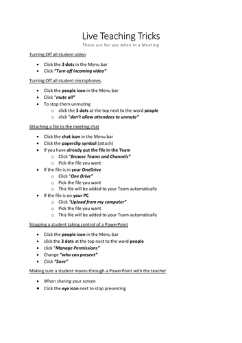 Microsoft Teams Live Teaching Tricks