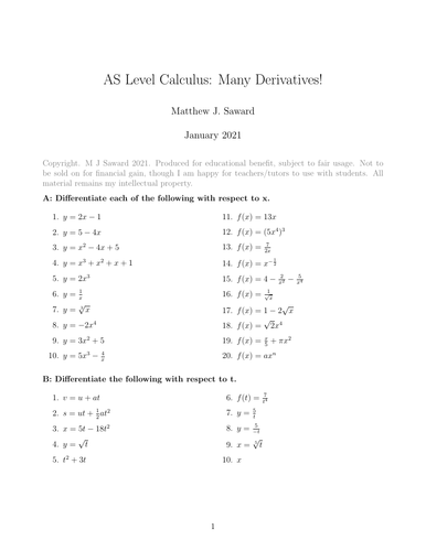 AS Level Differentiation: Many Derivatives!