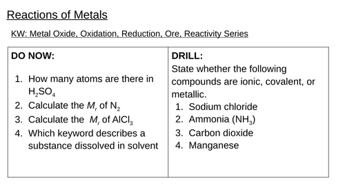 Reaction of Metals -- Full KS3 Chemistry lesson