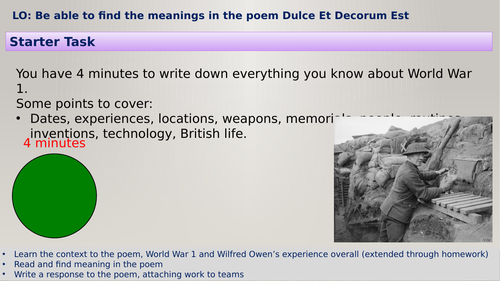 KS3 Dulce Et Decorum Est adapted for Teams