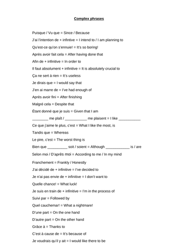 GCSE French - Complex Phrases