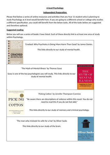 A-Level preparation reading list