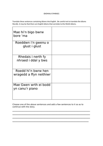 TASG IDIOMAU complete lesson plan on idiomatic language SECOND LANGUAGE WELSH GCSE