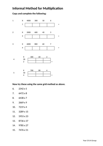Year 5/6  Informal Multiplication