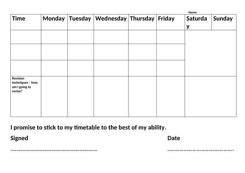 Revision Timetable