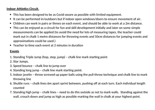 Indoor Athletics - Covid Version