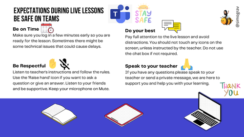 Expectations during live lessons on  MS Teams