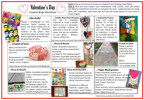 Valentine's Day - Homework/Remote Learning/Cover work/Cover Lesson/ Extra Curricular Activities