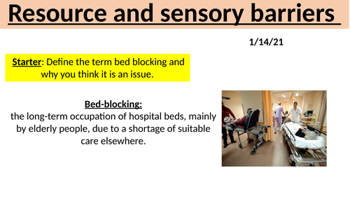 BTEC H&SC Level 2 Unit 2: L5 Resource and Sensory Barrier