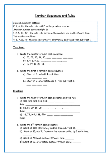 Number Sequences and Rules 1